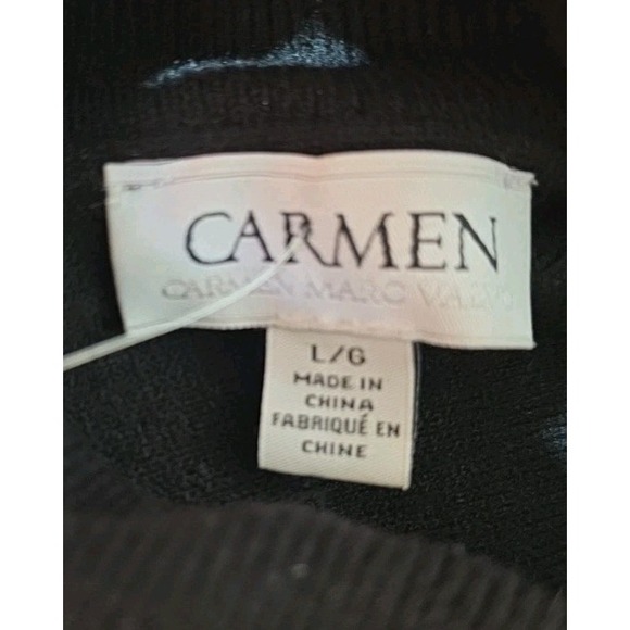 Carmen Marc Valvo Women's L Black Turtleneck Fringe‎ Hem Sweater Western Boho - Picture 3 of 6